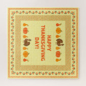 感謝祭：レトロ刺繍カードデザイン。 ジグソーパズル (横)