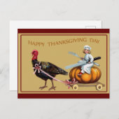 感謝祭 ヴィンテージ ターキー かぼちゃ ポストカード (正面/裏面)