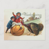 感謝祭 ヴィンテージ ターキー かぼちゃ 子ども ポストカード (正面)
