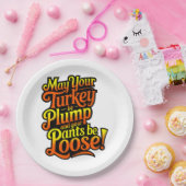 感謝祭、丸々とした七面鳥、ゆったりとしたズボン ペーパープレート (パーティー)