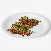 感謝祭、丸々とした七面鳥、ゆったりとしたズボン ペーパープレート (アングル)