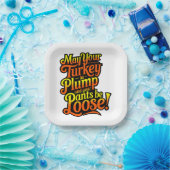 感謝祭、丸々とした七面鳥、ゆったりとしたズボン ペーパープレート (パーティー)