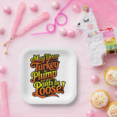 感謝祭、丸々とした七面鳥、ゆったりとしたズボン ペーパープレート (パーティー)