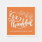 感謝祭 感謝の言葉 ハーベスト オレンジ スタンダードカクテルナプキン (正面)