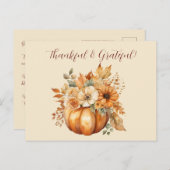 感謝祭 – 水カラーカボチャフローラデザイン- ポストカード (正面/裏面)