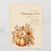 感謝祭 – 水カラーカボチャフローラデザイン- 招待状 (正面/裏面)