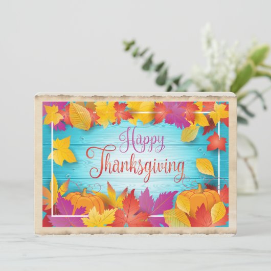 感謝祭 秋 ゴールド メープル リーフ ヴィンテージ シーズンカード (スタンド正面)