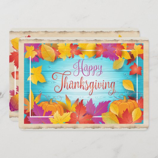 感謝祭 秋 ゴールド メープル リーフ ヴィンテージ シーズンカード (正面/裏面)