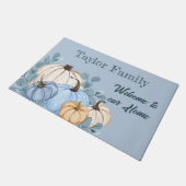 感謝祭 秋 水彩 ブルー パンプキンパッチ ドアマット (アングル)