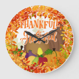 感謝祭Cornucopia – 感謝と感謝 ラージ壁時計