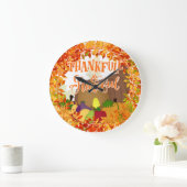 感謝祭Cornucopia – 感謝と感謝 ラージ壁時計 (ホーム)