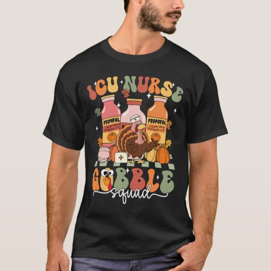 感謝祭ICU看護師ゴブルスクワッド秋スクラブトップ Tシャツ (正面)