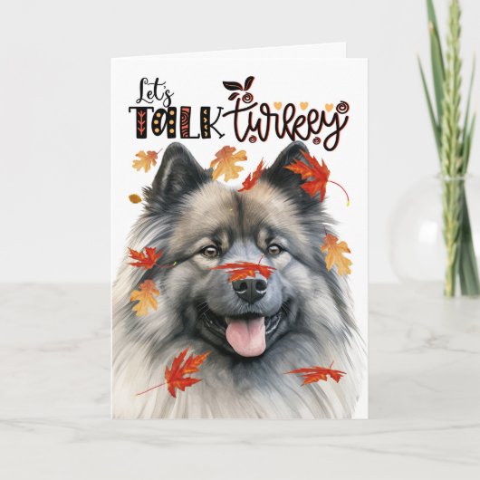 感謝祭Keeshond Dog Let's Talk Turkey シーズンカード (正面)