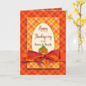 感謝祭Nファミリーオレンジプレイドとボウ カード (黄色い花)