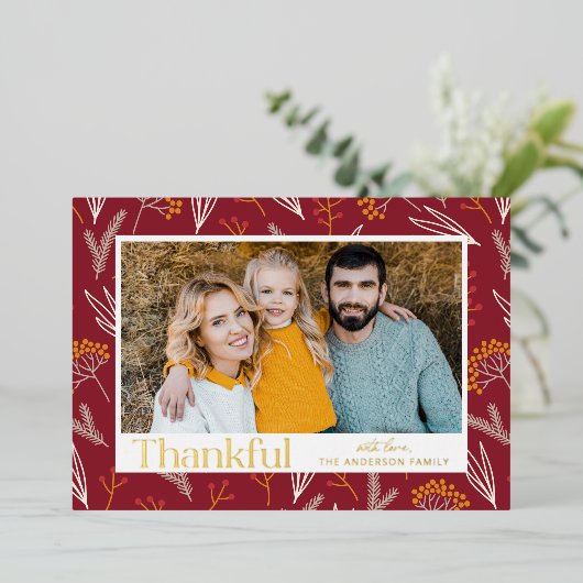 感謝秋の紅葉フォトサンクスギビング 箔シーズンカード (立ち正面)