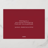 感謝秋の紅葉フォトサンクスギビング 箔シーズンカード (裏面)