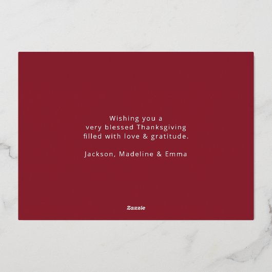 感謝秋の紅葉フォトサンクスギビング 箔シーズンカード (裏面)