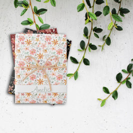 感謝秋の花の赤いパターン名 ラッピングペーパーシート