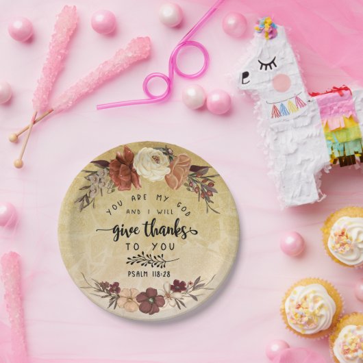 感謝聖書の聖句与え私は感謝していフローラ ペーパープレート (パーティー)