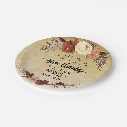 感謝聖書の聖句与え私は感謝していフローラ ペーパープレート (アングル)