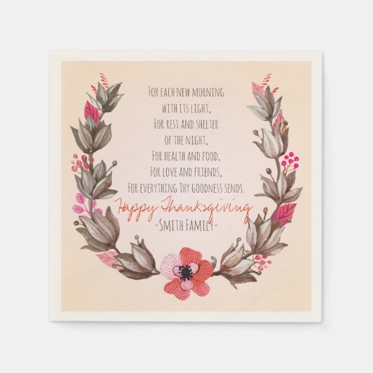感謝詩。感謝祭おめでとう。カスタム. スタンダードカクテルナプキン (正面)