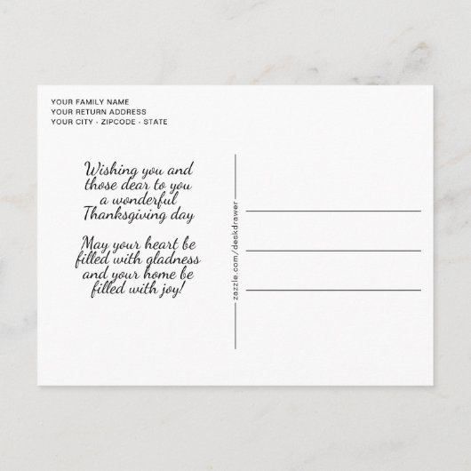 感謝賛美のキュートなホリデーカード ポストカード (裏面)