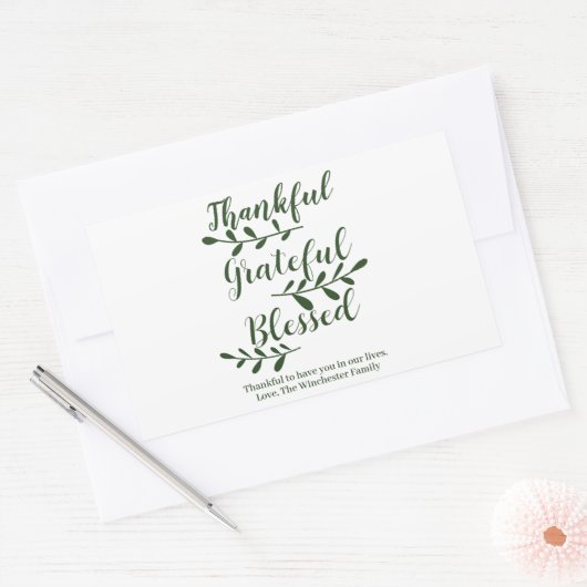 感謝賛美心の濃いモダン緑 長方形シール (封筒)