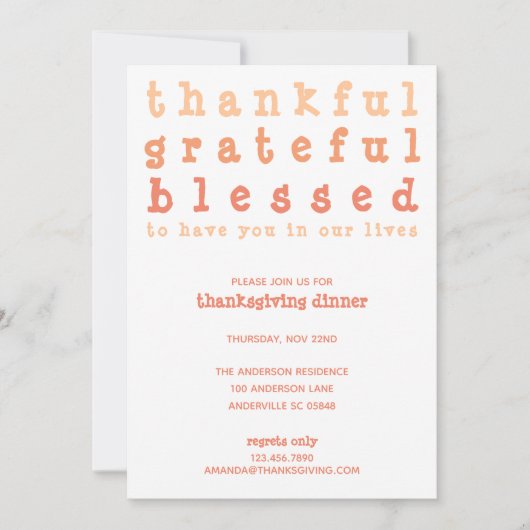 感謝賛美感謝ストライプのの気持ち 招待状 (正面)