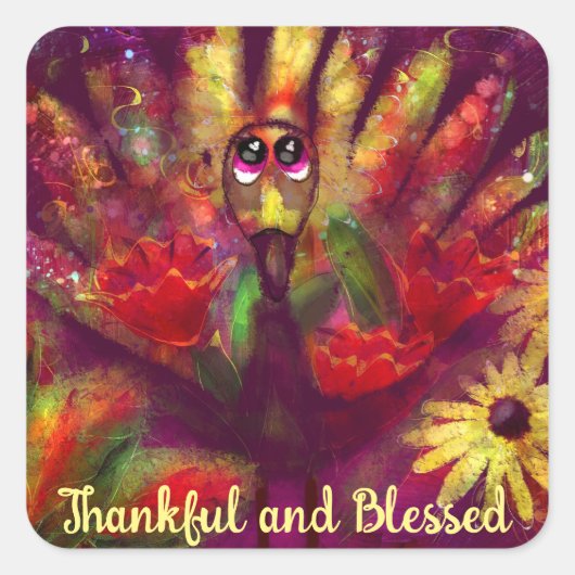 感謝賛美感謝祭トルコフローラ赤 スクエアシール (正面)