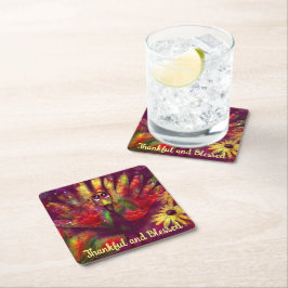 感謝賛美感謝祭トルコフローラ赤 スクエアペーパーコースター