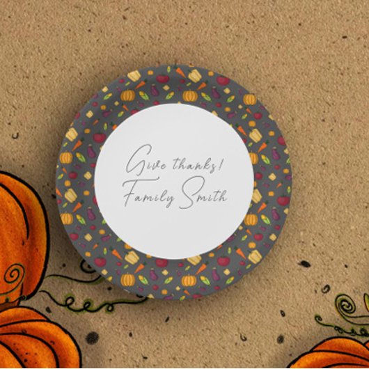 感謝野菜パターングレーカスタム ペーパープレート
