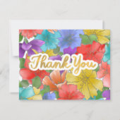 感謝金ゴールドスクリプトモダン水の色フローラ サンキューカード (正面)