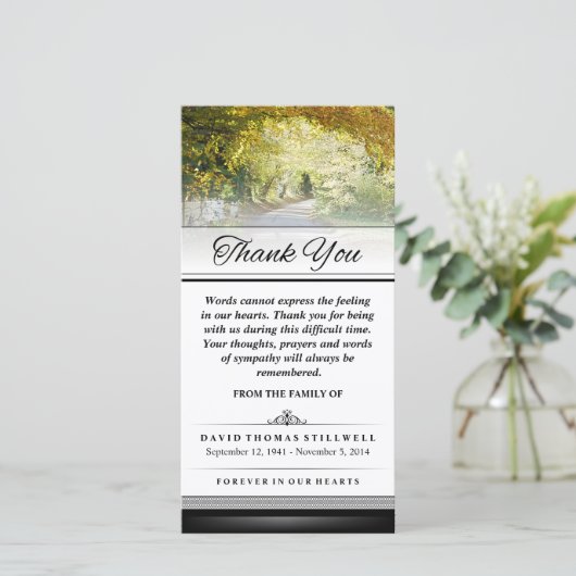 感謝金ゴールド秋の木の言葉は表現できない サンキューカード (スタンド正面)