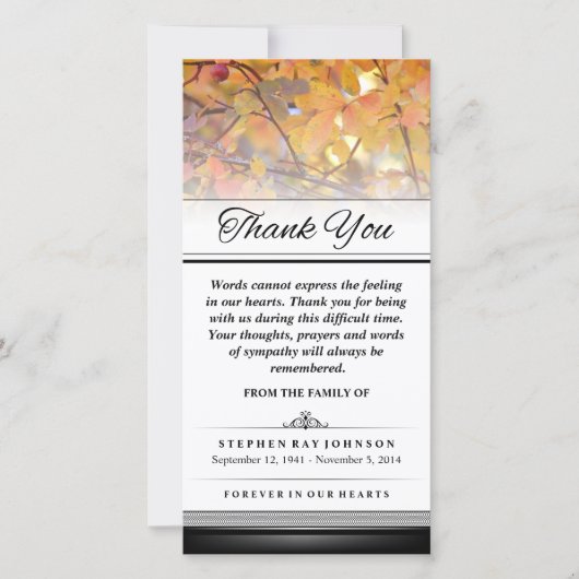 感謝金ゴールド紅葉の単語は表現できない サンキューカード (正面)