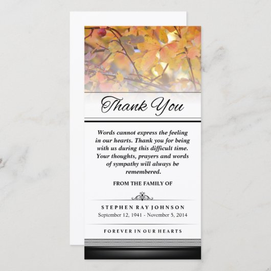 感謝金ゴールド紅葉の単語は表現できない サンキューカード (正面/裏面)