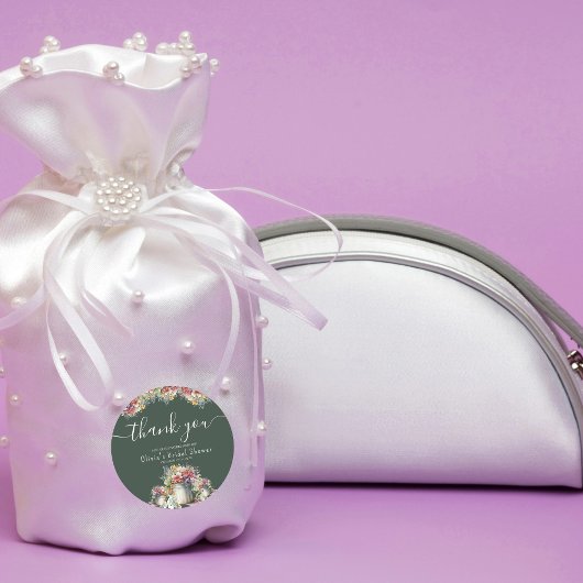 感謝 タイポグラフィー 春の花 ブライダルシャワー ラウンドシール