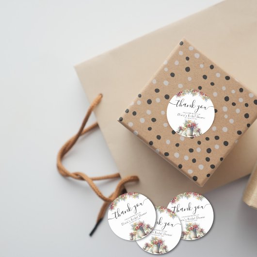 感謝 タイポグラフィー 春の花 ブライダルシャワー ラウンドシール