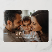 "感謝"バラ-金ゴールド – フォイル、写真 箔招待状 (正面)