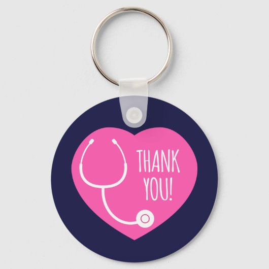 感謝 |ピンクハート聴診器 キーホルダー (正面)