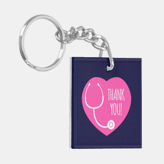 感謝|ピンクハート聴診器 キーホルダー (正面左)