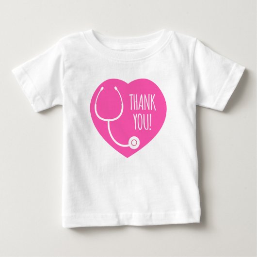 感謝|ピンクハート聴診器 ベビーTシャツ (正面)