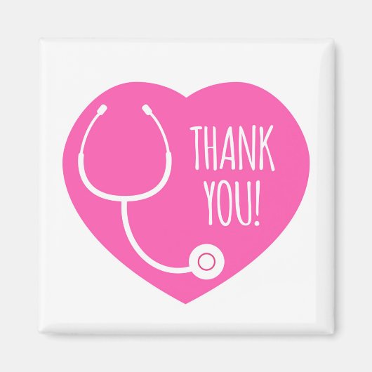 感謝|ピンクハート聴診器 マグネット (正面)