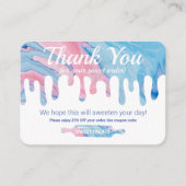 感謝|ピンクブルー大理石ドリップベーカリー割引 エンクロージャーカード (正面)