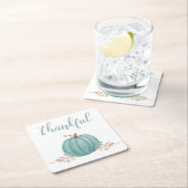 "感謝"ブルーカボチャ スクエアペーパーコースター (インサイチュ)