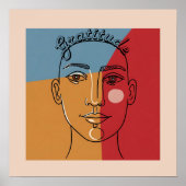 「感謝」ミニマル顔ラインアート | 同時代の ポスター (正面)