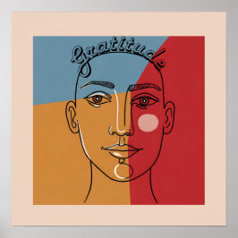 「感謝」ミニマル顔ラインアート | 同時代の ポスター