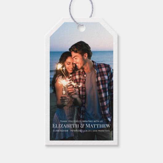 感謝 |モダンとシンプル写真結婚の ギフトタグ (正面)