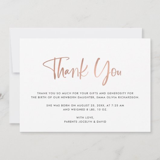 感謝 |写真エレガントの誕生発表 案内状 (裏面)