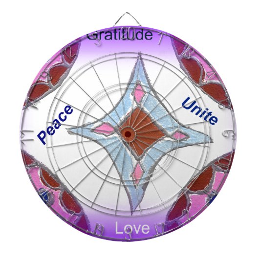 「感謝 平和 愛 統一」マンダラアートプリント ダーツボード (正面)