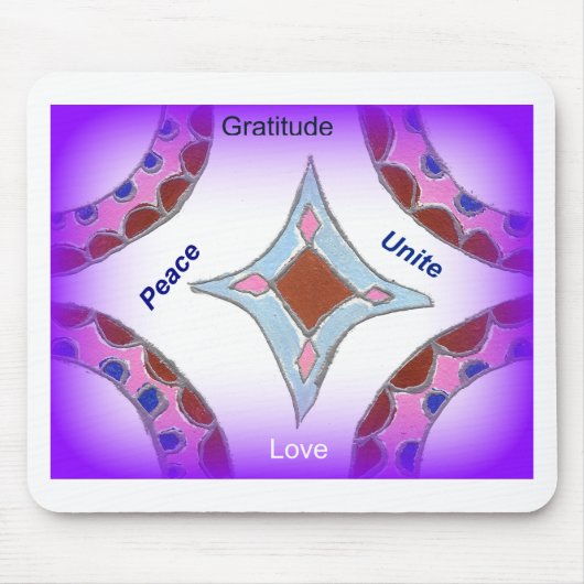 「感謝 平和 愛 統一」マンダラアートプリント マウスパッド (正面)